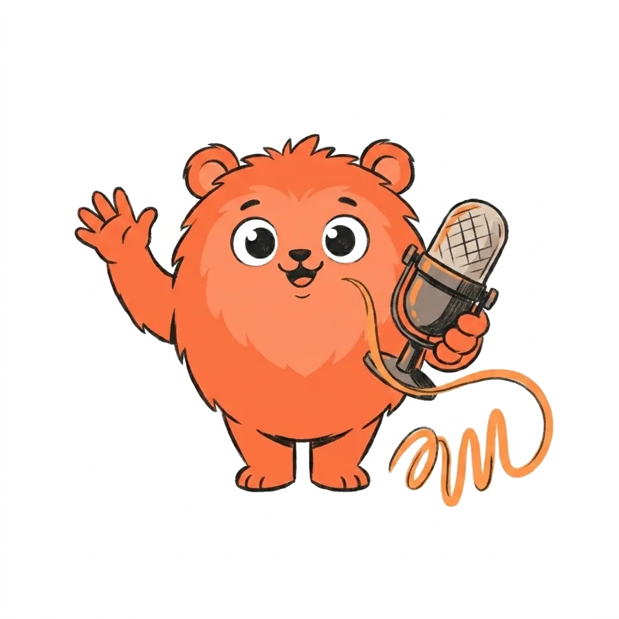 Noty waving and holding out a microphone