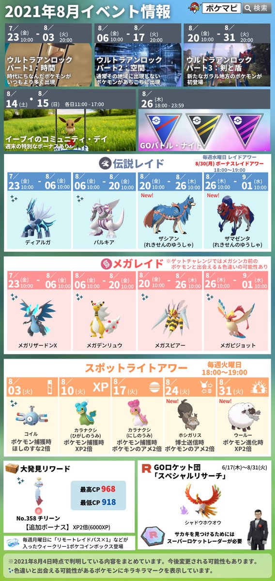 ポケモンgo 21年8月下旬の スポットライトアワー 対象ポケモンが発 ポケモンgoニュースまとめ ラピゲー