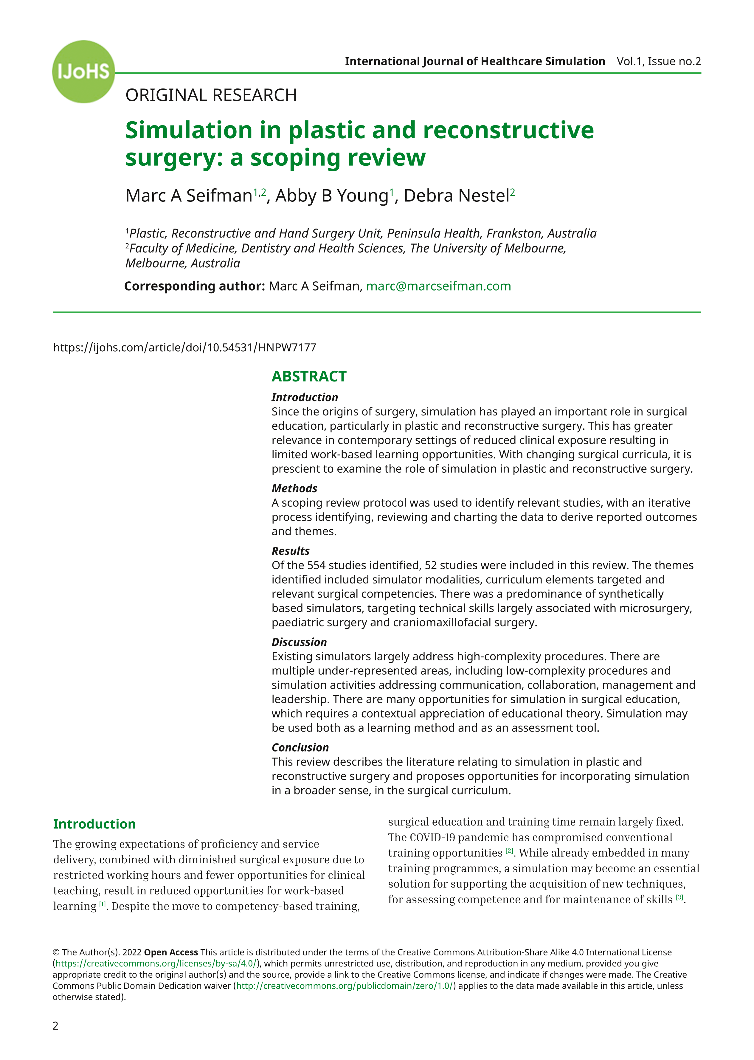 Simulation in plastic and reconstructive surgery: a scoping review