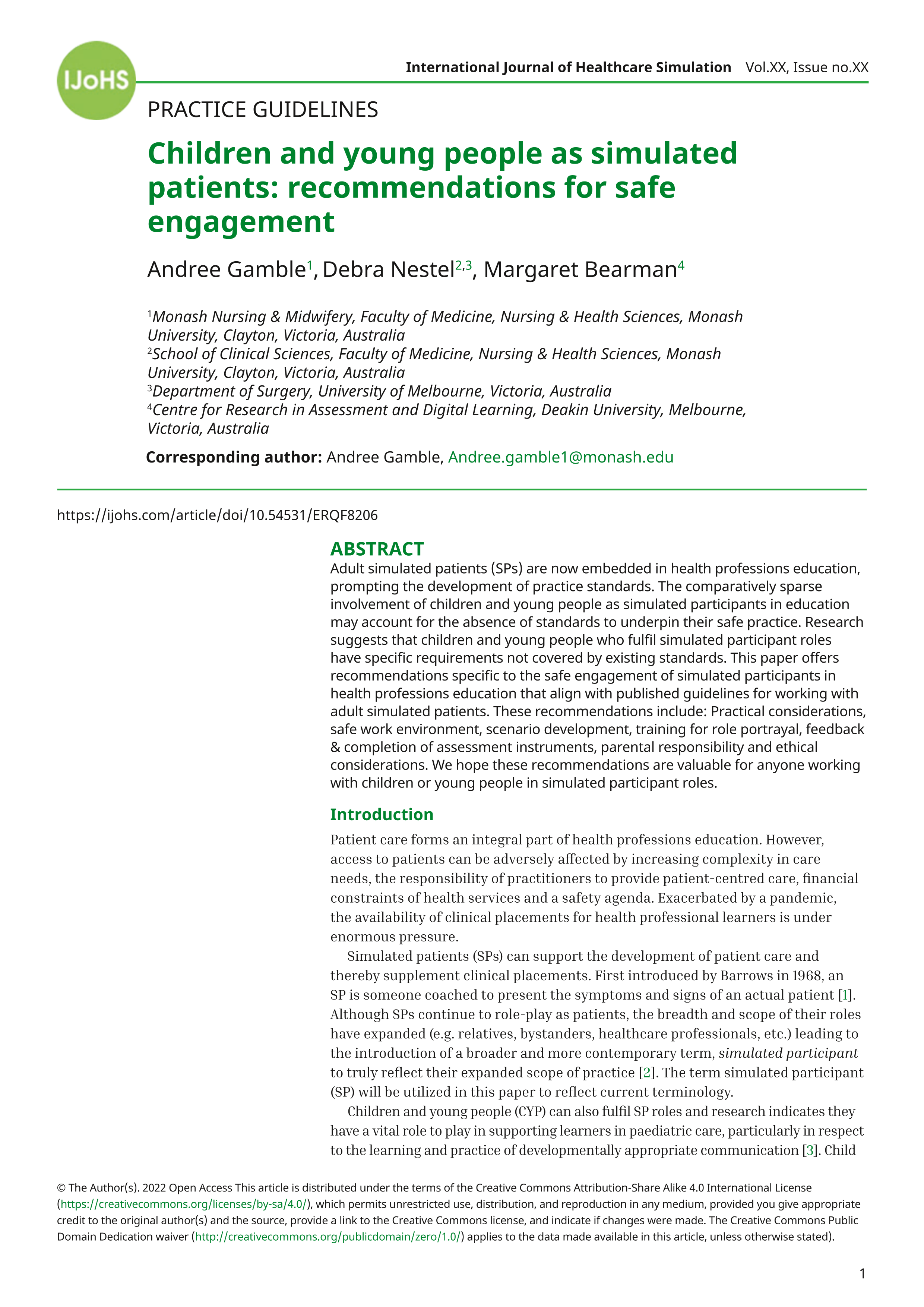 Children and young people as simulated patients: recommendations for safe  engagement