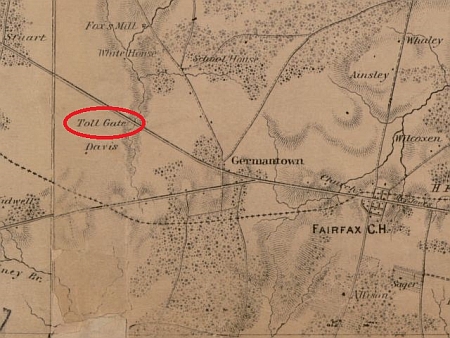 Location of Gate #4 shown on Map of Northeastern Virginia and Vicinity, 1862, Courtesy Library of Congress