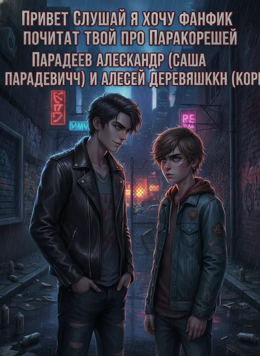Привет слушай я хочу фанфик почитать твой про паракорешей парадеев Александр (Саша парадеевич) и Алексей деревяшкин (кор
