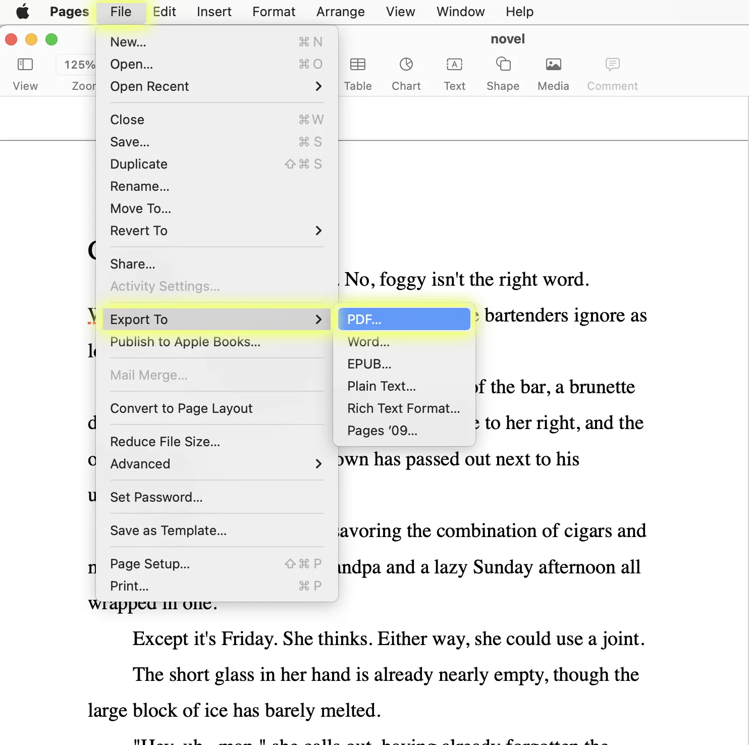 export a novel
