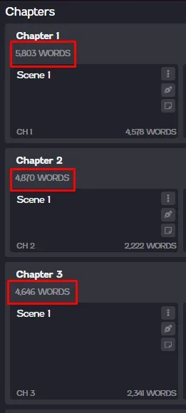 novelpad chapter word count
