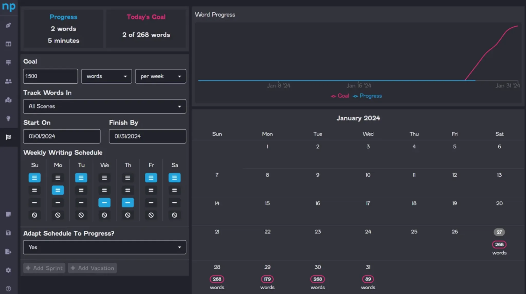  novelpad goal tracking