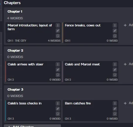 NovelPad chapter outline