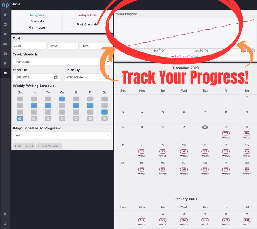 novelpad progress tracking