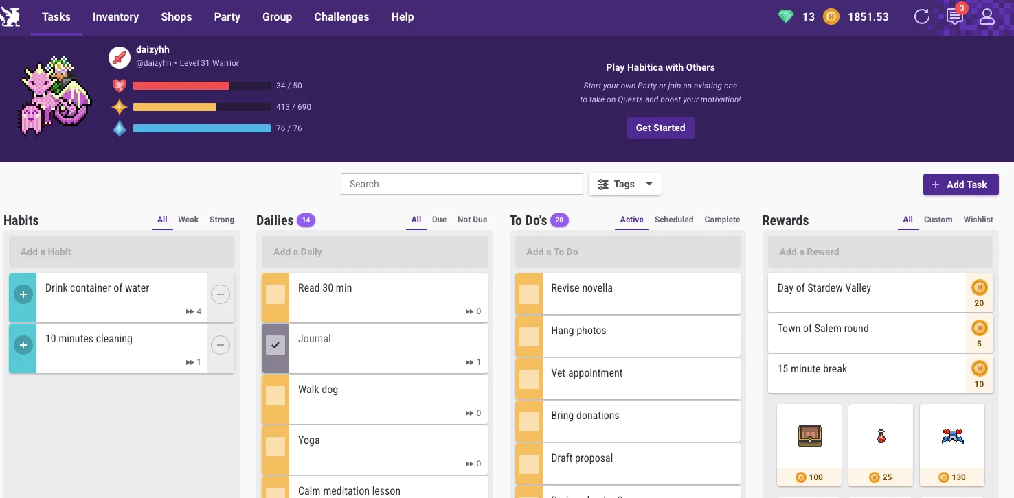 habitca to-do list