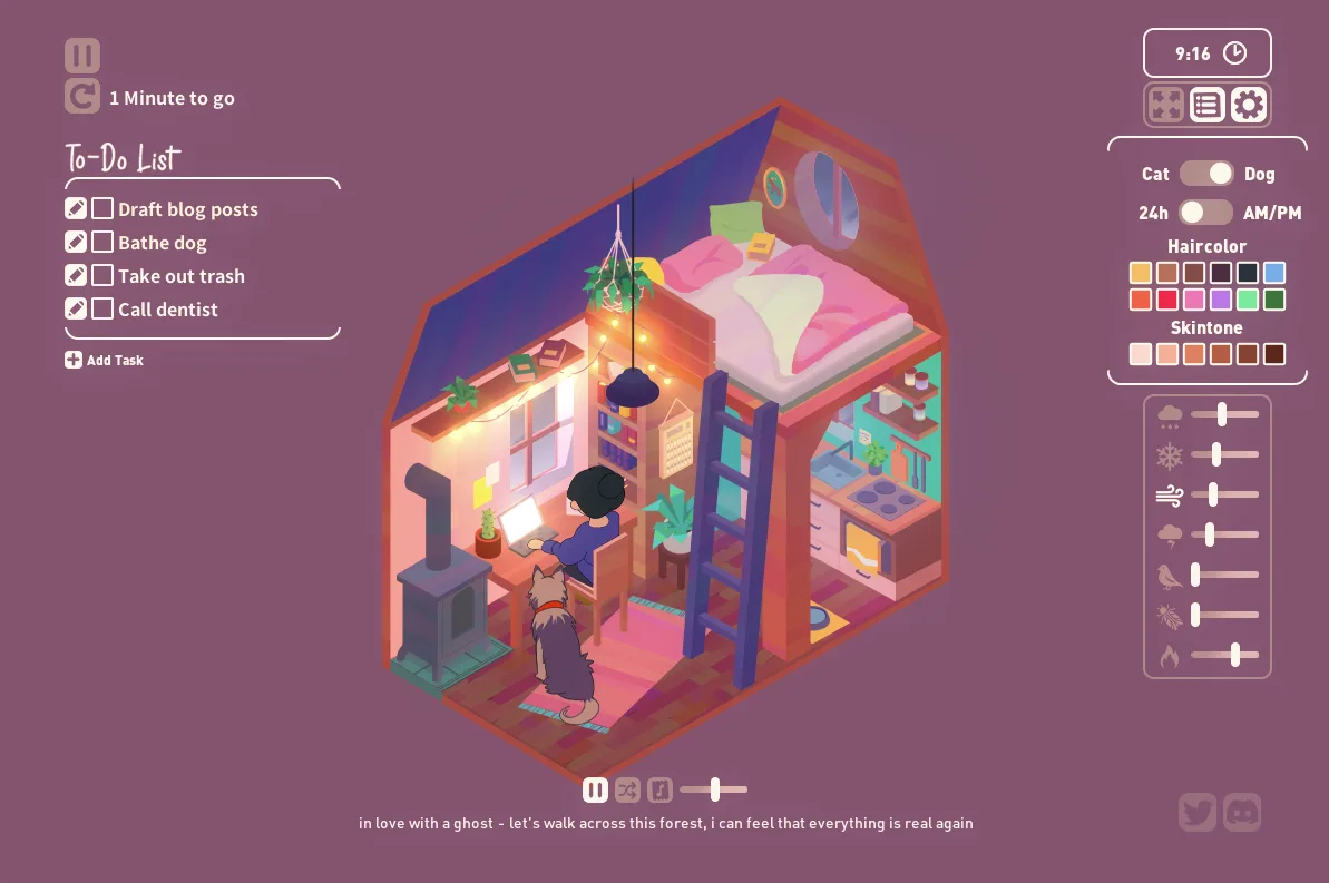 screenshot of virtual cottage with a to do list