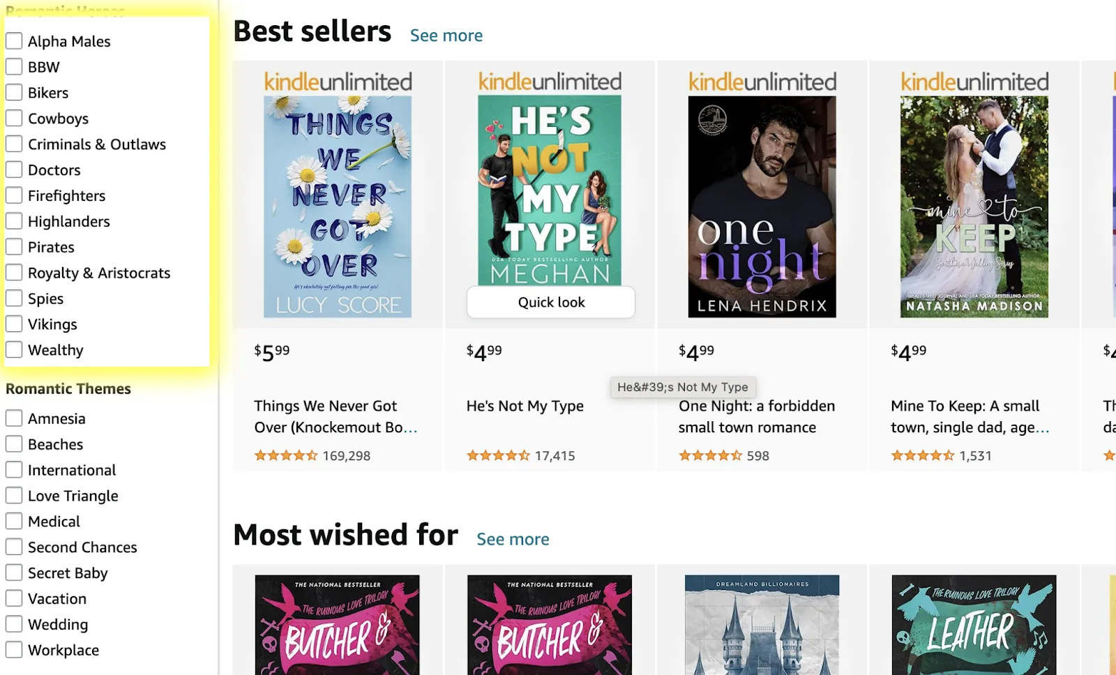best selling romance categories