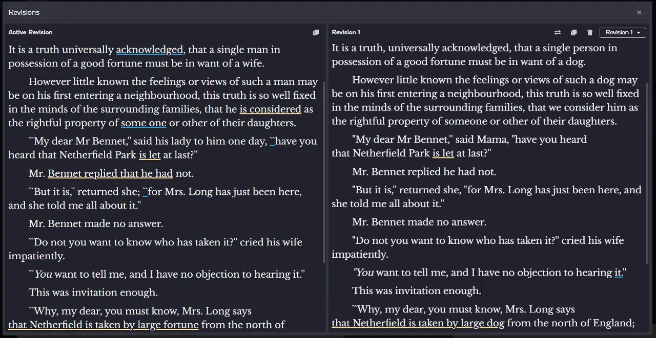  novelpad side-by-side revisions