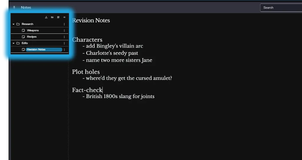  novelpad notes menu