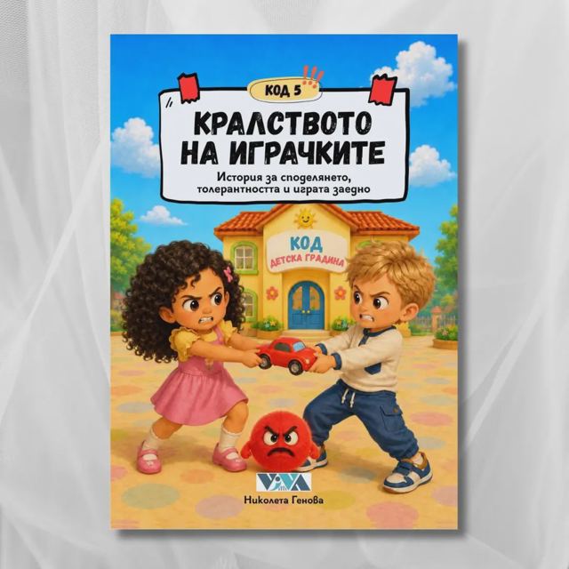 Корица на „Код 5: Кралството на играчките – История за споделянето, толерантността и играта заедно, 24 стр, А5, Поредица: Код детска градина“