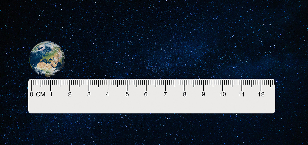 Terra como esfera de raio 9 milímetro