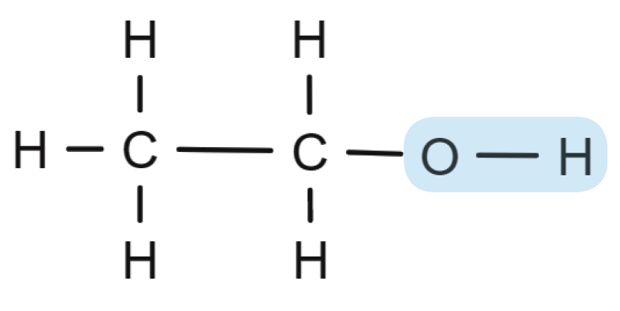 Imagem de um Molécula de um álcool, o álcool etílico ou etanol