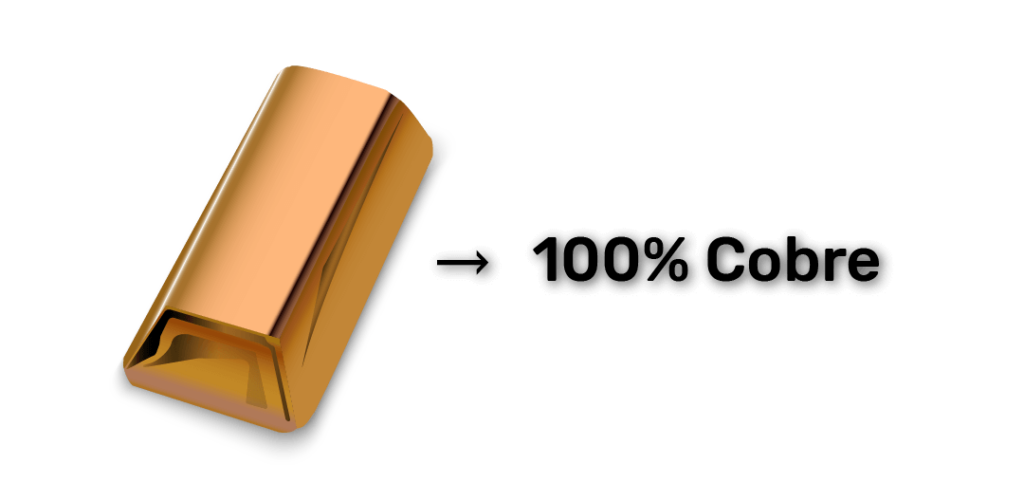 Imagem mostra uma barra de cobre com pureza 100%. Um exemplo para o cálculo estequiométrico.