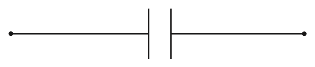 Símbolo para capacitores em diagramas de circuitos elétricos.