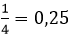 um quarto resulta em 25 centésimos
