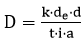 'D' é igual a 'k' vezes 'd' 'e' vezes 'd' dividido por 't' vezes 'i' vezes 'a'