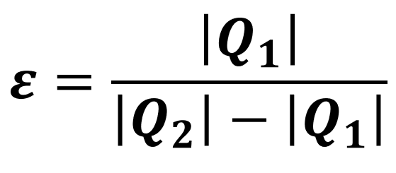 Fórmula para calcular a eficiência de um refrigerador.