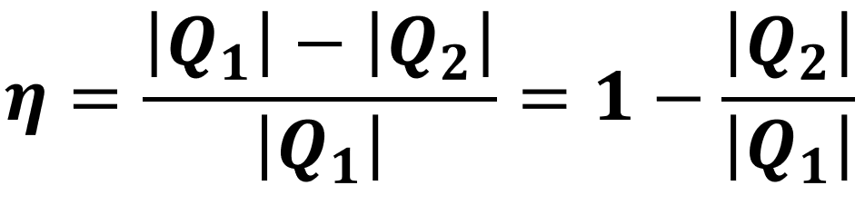 Fórmula expandida para calcular o rendimento de uma máquina térmica.