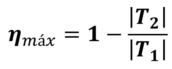 Fórmula para calcular o rendimento máximo de uma máquina térmica, de acordo com o ciclo de Carnot.