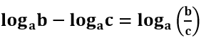 Logaritmo 'b' com base 'a' menos o logaritmo de 'c' com base 'a' é igual ao logaritmo da fração 'b' por 'c' com base 'a'.