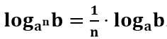 Logaritmo de 'b' com base 'a' elevado a 'n' é igual a 1 sobre 'n' vezes o logaritmo de 'b' com base 'a'.