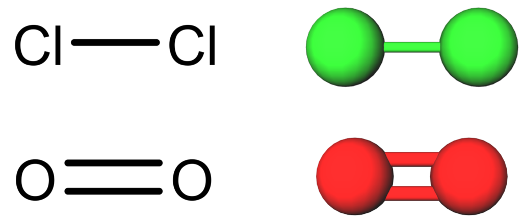 geometria molecular linear do Cl2 e O2