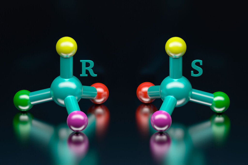 Imagem mostra estrutura de isômeros ópticos