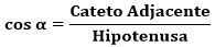 O cosseno de alfa é a razão entre o cateto adjacente e a hipotenusa.