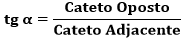 A tangente de alfa é a razão da trigonometria que divide o cateto oposto pelo cateto adjacente.