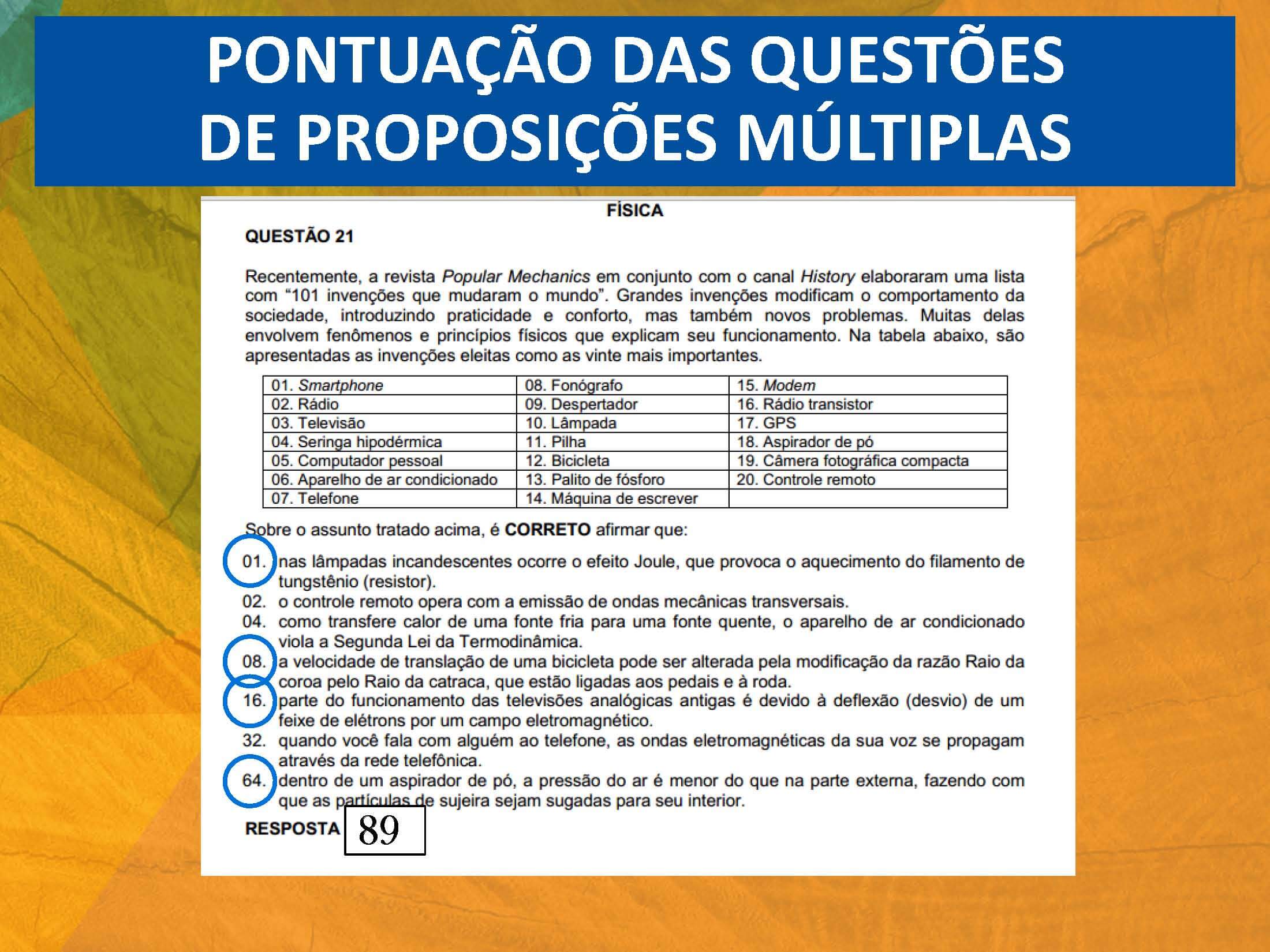 Imagem explicativa sobre como funciona a pontuação das questões de proposições múltiplas no vestibular da UFSC