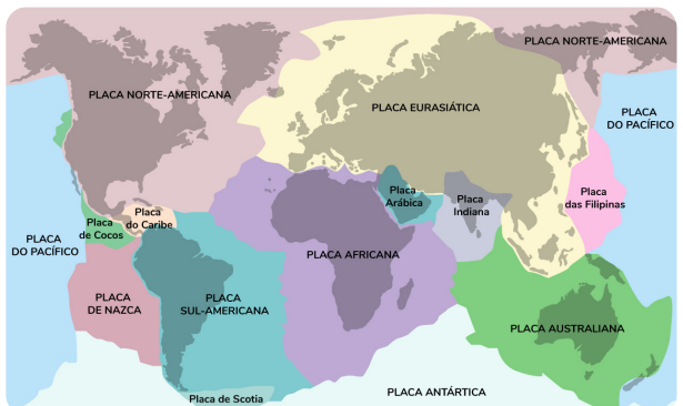 Para entender como os terremotos acontecem - mapa que mostra a distribuição das placas tectônicas 