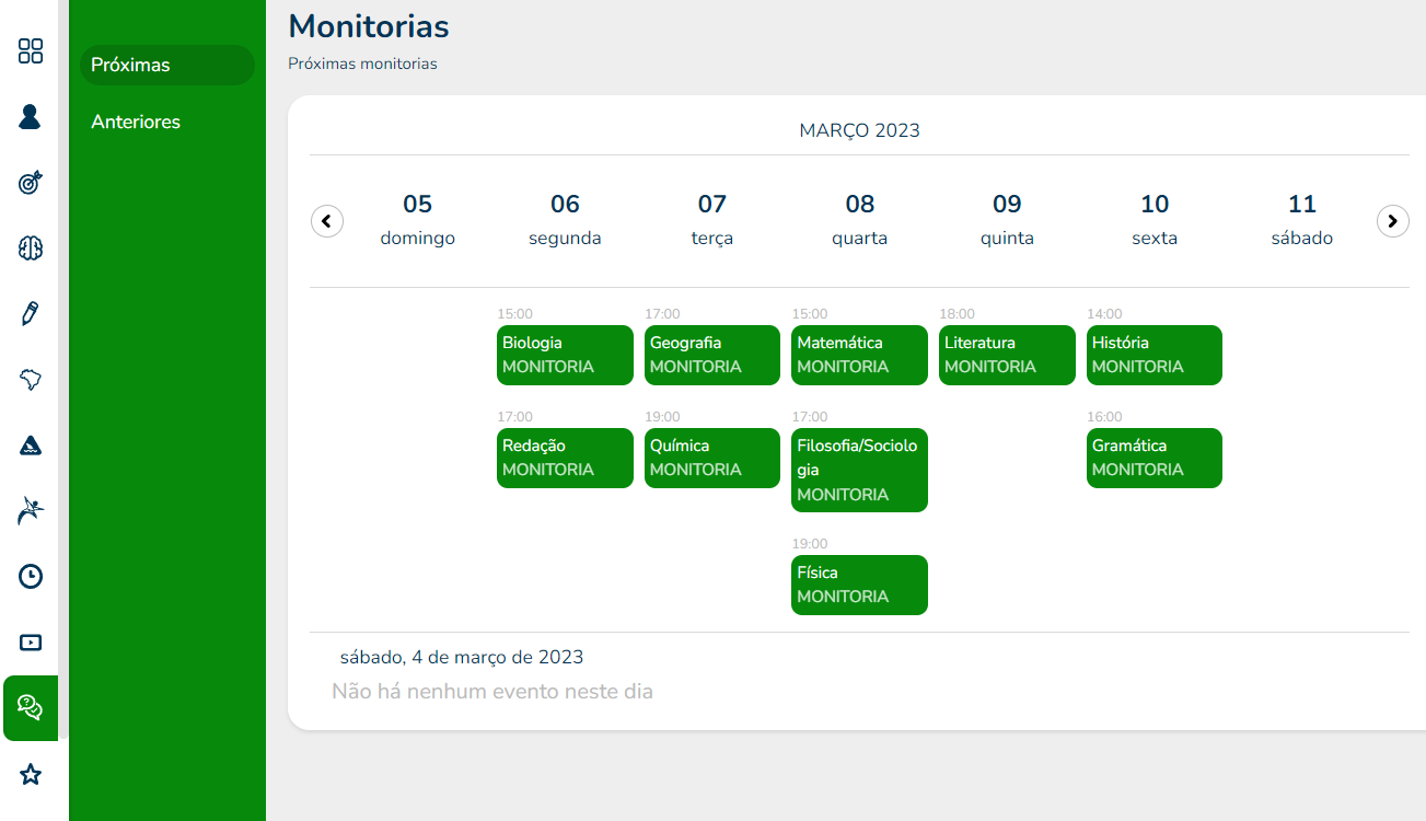 Print da funcionalidade monitoria na plataforma Aprova Total