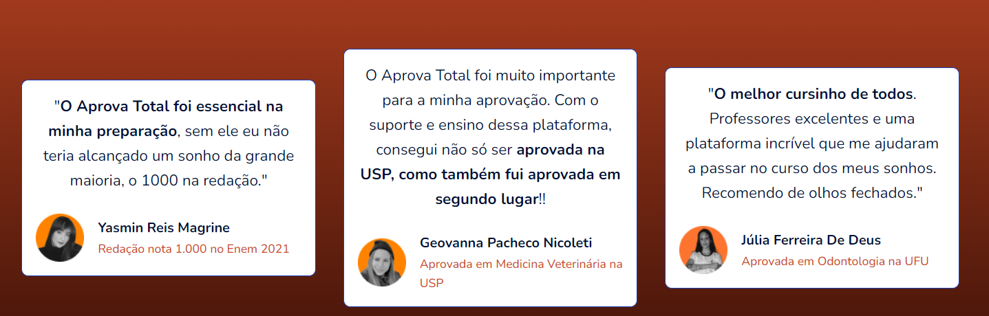 Relatos de alunos sobre o Aprova Total como melhor cursinho online