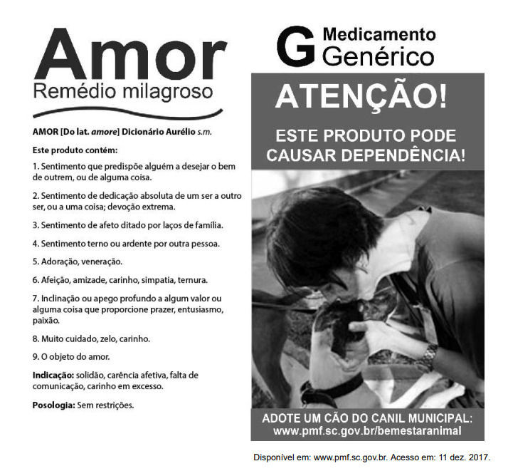 Questões de português Enem - Cartaz mostra campanha para adoção de cães do canil municipal da prefeitura de Florianópolis 