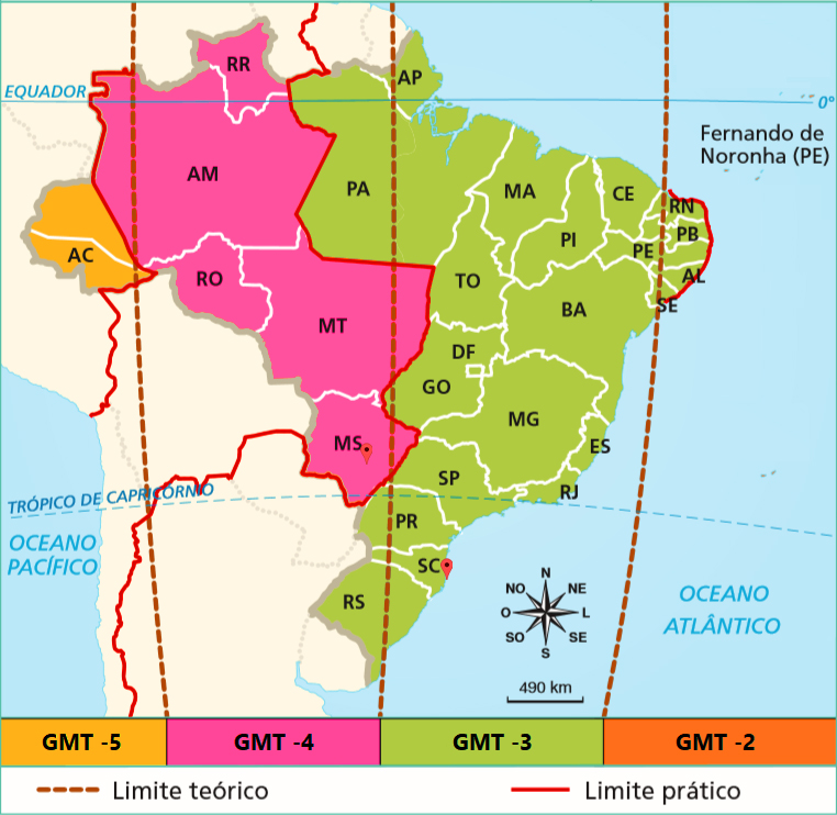 Matemática básica - Mapa mostrando fusos horários