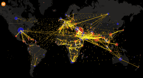 Fluxos migratórios realizados entre 2010 e 2015.
(Fonte: Metrocosm)