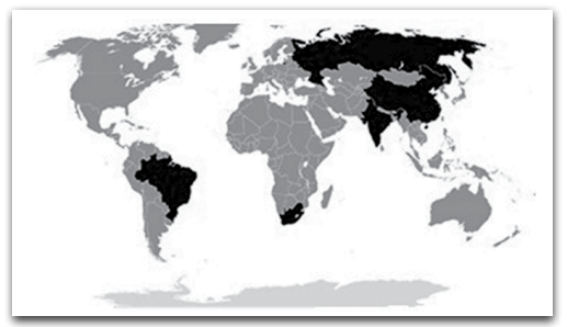 mapa para questão da fatec sobre o brics
