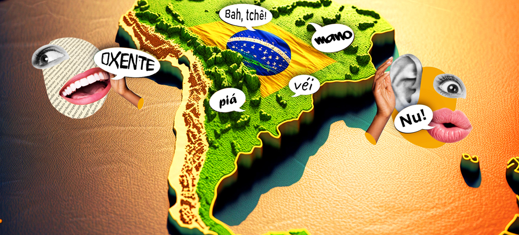 mapa do brasil com balões de fala preconceito linguístico