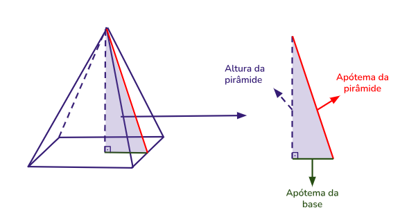 Figura mostrando como observar a altura da pirâmide - geometria espacial