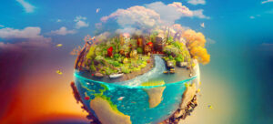 imagem da Terra vista de cima, mostrando uma cidade