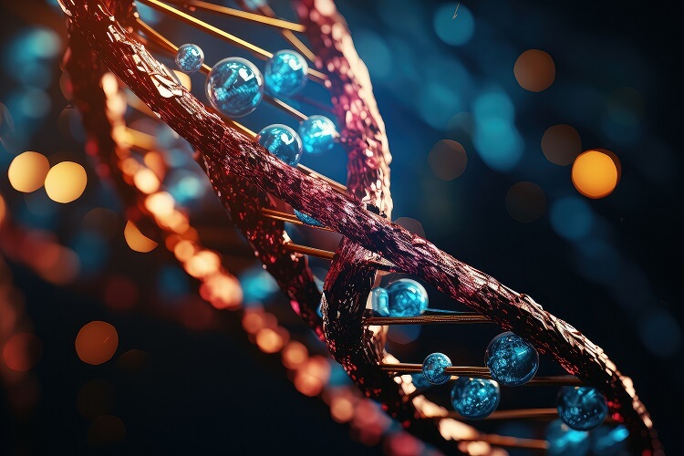 Símbolo da genética, a dupla hélice de DNA simulada por inteligência artificial (Imagem: Adobe Stock)