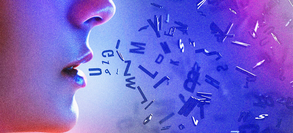 letras saindo da boca de uma pessoa