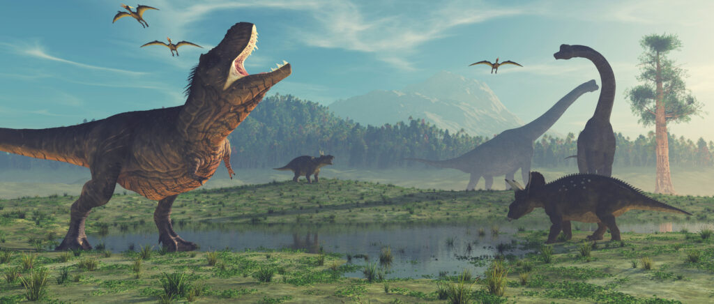 Ilustração mostra como dinossauros os dinossauros vivam na Terra