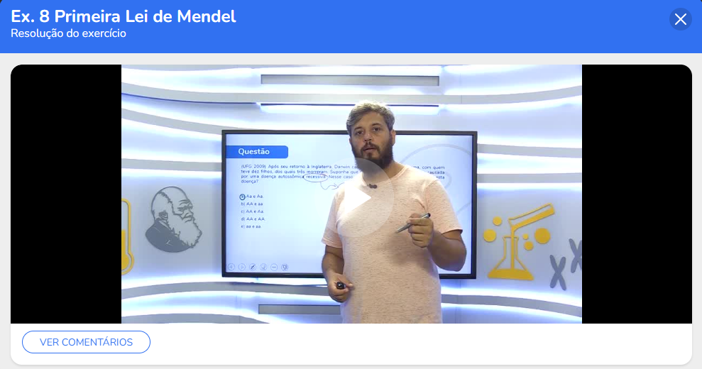 Resolução em vídeo de um exercício sobre Primeira Lei de Mendel