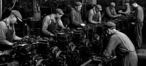homens trabalhando em fábrica - revolução industrial