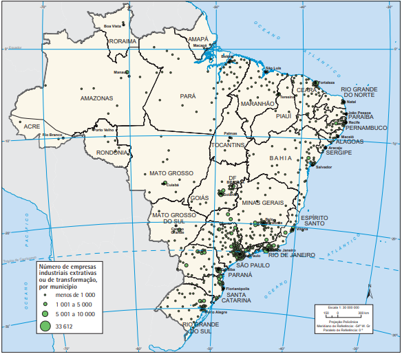 Distribuição espacial das indústrias no Brasil, em 2016