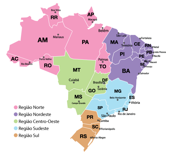 Mapa político do Brasil dividido por estados e com capitais identificadas